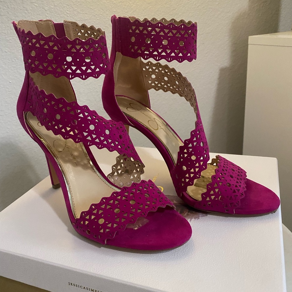 Jessica Simpson Jastia Pink Stiletto Heels with Laser-Cut Design